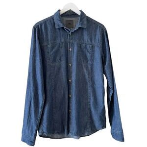 Clockhouse Denim Soft Button-Down Long Sleeves Blue Front Pocket Shirt M #1517